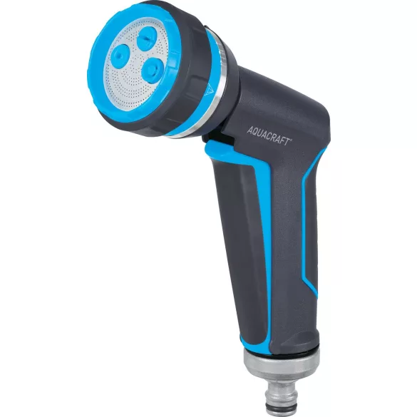 Kerti locsolópisztoly, Aquacraft 760050 Prémium, szürke, 4 funkciós, állítható vízáram, fémházas