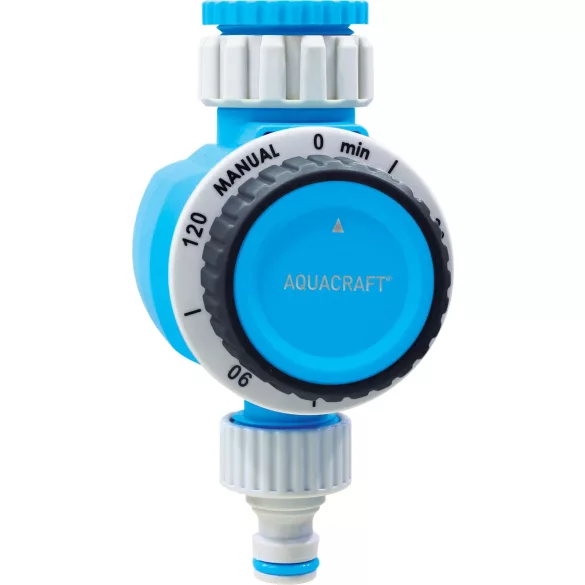 Mechanikus locsolóidőzítő, Aquacraft 290070, kék/szürke, mechanikus, 1 kimenet, 15–120 perc időzítés, 3/4" és 1" menethez