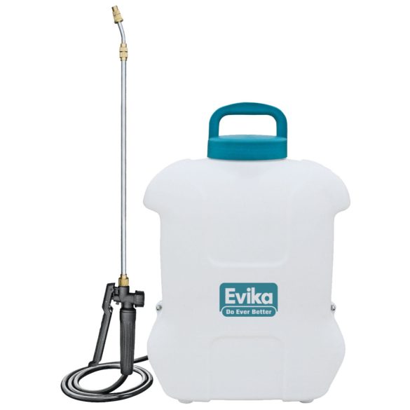 Akkumulátoros permetező, Evika DJ160, 16 liter, fehér, vízálló kapcsolós, teleszkópos fém szórókarral, háti hevederes