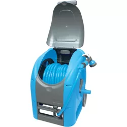   Kerti tömlődob, Aquacraft 990081 Deluxe Compact, kék, tömlővel, 1/2", 30 m, szórópisztollyal, csatlakozókkal, kézi hajtókar, teleszkópos fogantyú, kerekes