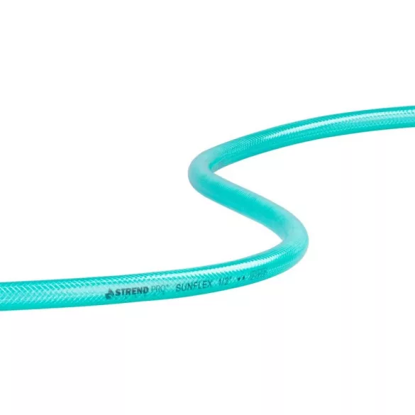 Kerti locsolótömlő, Strend Pro Garden Sunflex, türkiz, 5/8", 25 m, 22 bar, csavarodásgátló, PVC, sérülésálló, -5°C és +65°C között hőálló