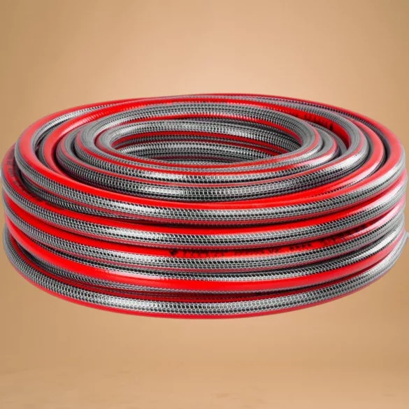 Kerti locsolótömlő, Strend Pro Garden Silver Pro, piros/ezüst, 3/4",  50 m, 30 bar, csavarodásgátló, 5 rétegű PVC, -5°C és +65°C között hőálló