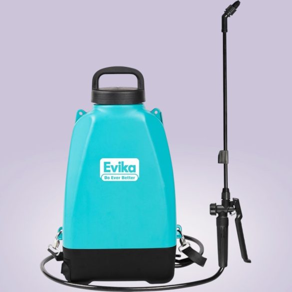 Akkumulátoros permetező, Evika EJ120S, 12 l, kék, 10,8 V, Li-Ion, vízálló kapcsoló, rozsdamentes fém rúd, beépített rúdtartó, háti hevederes