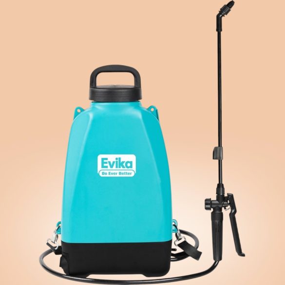 Akkumulátoros permetező, Evika EJ120S, 12 l, kék, 10,8 V, Li-Ion, vízálló kapcsoló, rozsdamentes fém rúd, beépített rúdtartó, háti hevederes