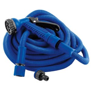 Kerti locsolótömlő, Strend Pro Garden, ST.Expander Flexi, kék, 22,5 m, flexibilis, nyújtható, 7 funkciós szórópisztollyal, csatlakozókkal, latex belső, kopásálló szövetborítás, önnyúló-összehúzódó technológia