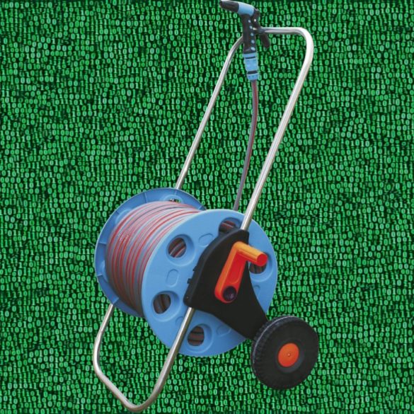 Kerti tömlőkocsi, Strend Pro Garden 3015A, ezüst/kék, tömlővel, 1/2", 30 m, tömlődobbal, 4 funkciós szórópisztollyal, csatlakozókkal, kézi hajtókar, kerekes