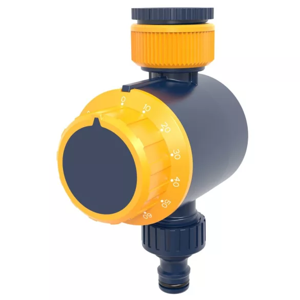 Mechanikus locsolóidőzítő, Strend Pro Garden, kék/sárga, mechanikus, 1 kimenet, 1-120 perc időzítés, 3/4" és 1" menethez, 1/2" gyorscsatlakozó, maximum 6 bar