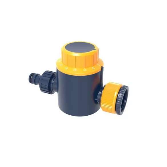 Mechanikus locsolóidőzítő, Strend Pro Garden, kék/sárga, mechanikus, 1 kimenet, 1-120 perc időzítés, 3/4" és 1" menethez, 1/2" gyorscsatlakozó, maximum 6 bar