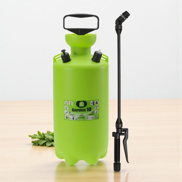 Vállra akasztható permetező, Dimartino Garden 10, 10,75 liter, zöld, biztonsági szelepes, nyomásjelzős, hő- és fagyálló tömlővel