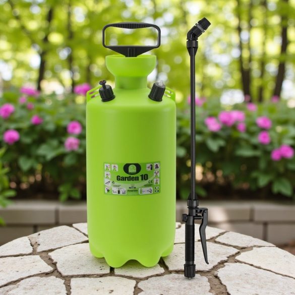 Vállra akasztható permetező, Dimartino Garden 10, 10,75 liter, zöld, biztonsági szelepes, nyomásjelzős, hő- és fagyálló tömlővel