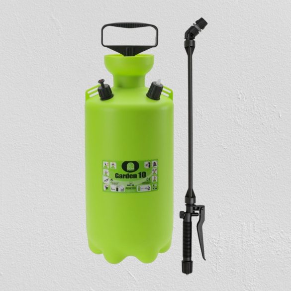 Vállra akasztható permetező, Dimartino Garden 10, 10,75 liter, zöld, biztonsági szelepes, nyomásjelzős, hő- és fagyálló tömlővel