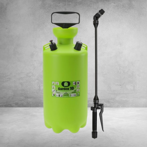 Vállra akasztható permetező, Dimartino Garden 10, 10,75 liter, zöld, biztonsági szelepes, nyomásjelzős, hő- és fagyálló tömlővel
