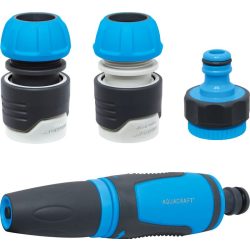   Kerti locsolófej, Aquacraft 550390 SoftTouch, kék/fekete, 1/2", tekerhető, állítható vízáram, kerti öntözéshez, műanyag, csatlakozókkal