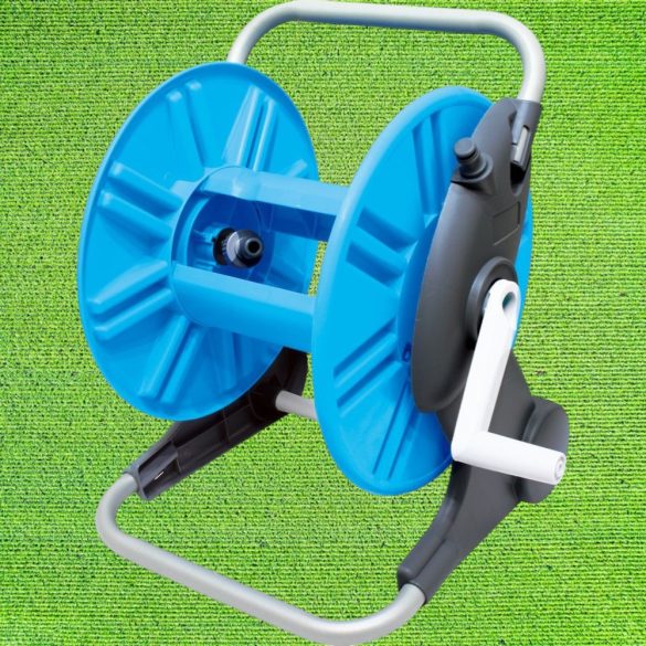 Kerti tömlődob, Aquacraft 990100, kék/szürke, maximum 50 m 1/2" kerti tömlőhöz, acél és műanyag, kézi hajtókar, tömlő nélkül