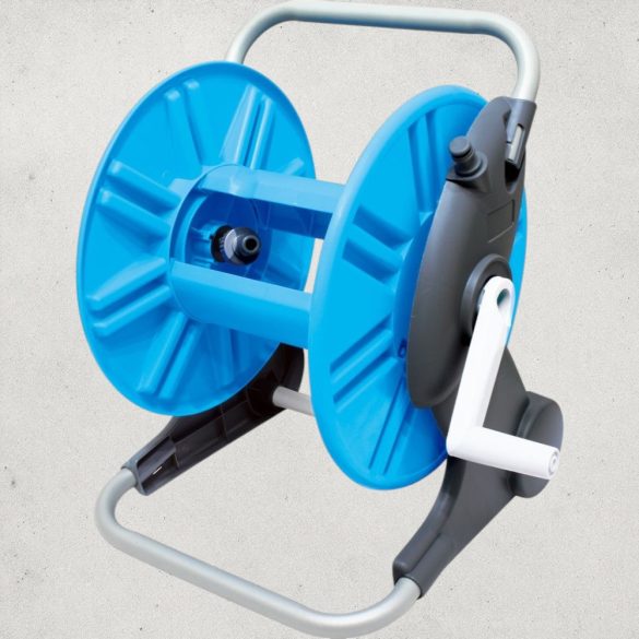Kerti tömlődob, Aquacraft 990100, kék/szürke, maximum 50 m 1/2" kerti tömlőhöz, acél és műanyag, kézi hajtókar, tömlő nélkül