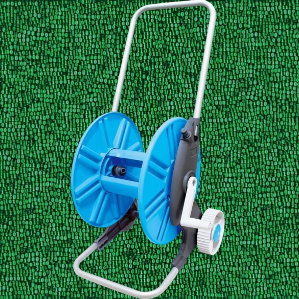 Kerti tömlőkocsi, Aquacraft 990031, ezüst/kék, maximum 60 m 1/2" kerti tömlőhöz, acél és műanyag, kézi hajtókar, kerekes, tömlő nélkül
