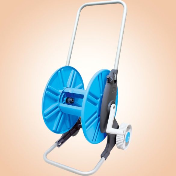 Kerti tömlőkocsi, Aquacraft 990031, ezüst/kék, maximum 60 m 1/2" kerti tömlőhöz, acél és műanyag, kézi hajtókar, kerekes, tömlő nélkül