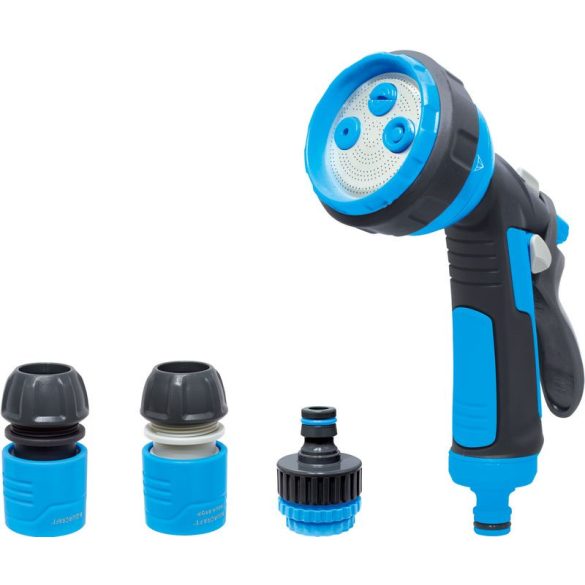 Kerti locsolópisztoly, Aquacraft 770531 Classic, kék/fekete, 4 funkciós, állítható vízáram, műanyag, csatlakozókkal