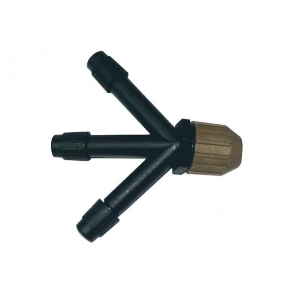 Permetező szórófej, Dimartino 8804C 3W, fekete/barna, háromkimenetes, Y alakú, állítható fúvókák, menetes csatlakozás, vegyszerálló műanyag