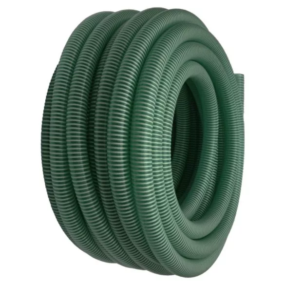 Kerti szívótömlő, Strend Pro Garden ST.Suco 37, zöld, 6/4", 30 m, 38 mm, 8 bar, bordázott, spirálerősített PVC, vákuumálló