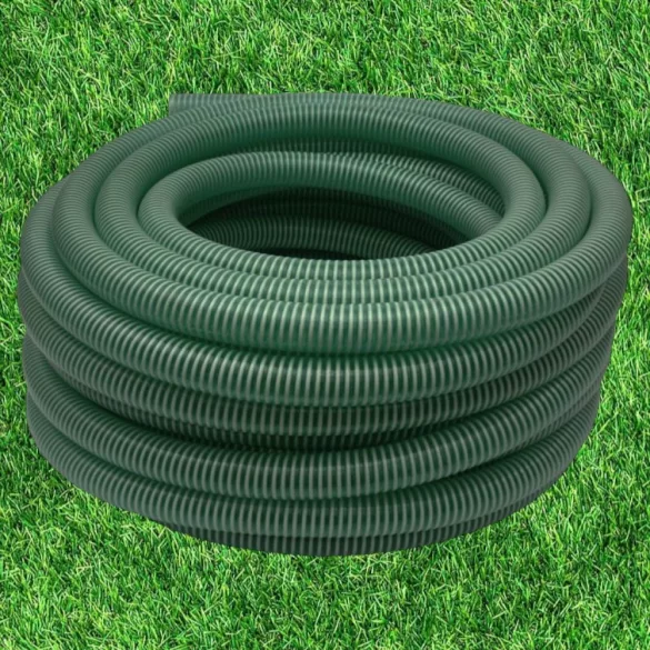 Kerti szívótömlő, Strend Pro Garden ST.Suco 37, zöld, 6/4", 30 m, 38 mm, 8 bar, bordázott, spirálerősített PVC, vákuumálló