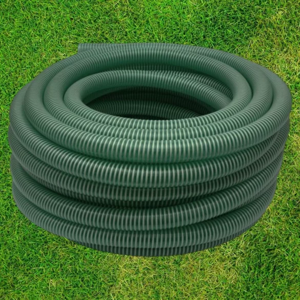 Kerti szívótömlő, Strend Pro Garden ST.Suco 37, zöld, 6/4", 30 m, 38 mm, 8 bar, bordázott, spirálerősített PVC, vákuumálló