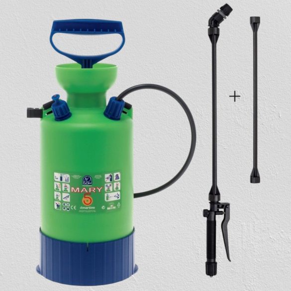 Vállra akasztható permetező, Dimartino GDM MARY 5, 5 liter, zöld, nyomásjelzős, teleszkópos nyelű, állítható fúvókás