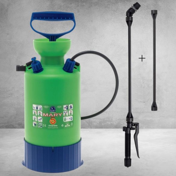 Vállra akasztható permetező, Dimartino GDM MARY 5, 5 liter, zöld, nyomásjelzős, teleszkópos nyelű, állítható fúvókás