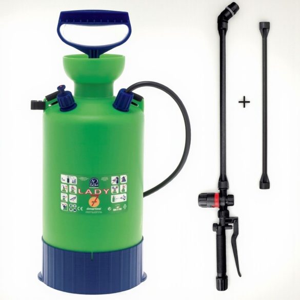 Vállra akasztható permetező, Dimartino GDM LADY 7, 6 liter, zöld, nyomásjelzős, teleszkópos nyelű, állítható fúvókás