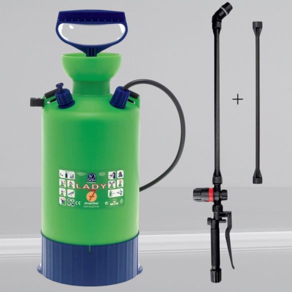 Vállra akasztható permetező, Dimartino GDM LADY 7, 6 liter, zöld, nyomásjelzős, teleszkópos nyelű, állítható fúvókás