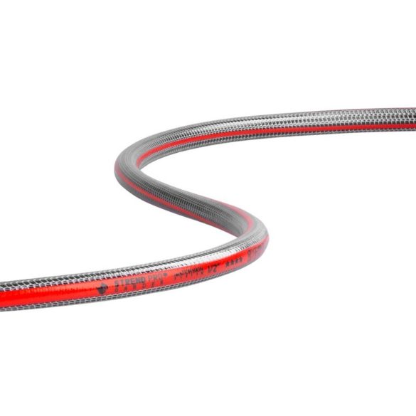 Kerti locsolótömlő, Strend Pro Garden Silver Pro, piros/ezüst, 3/4",  25 m, 30 bar, csavarodásgátló, 5 rétegű PVC, -5°C és +65°C között hőálló