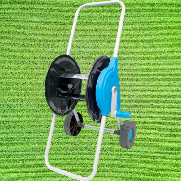 Kerti tömlőkocsi, Aquacraft 990010, fehér/kék, maximum 60 m 1/2" kerti tömlőhöz, acél és műanyag, kézi hajtókar, kerekes, tömlő nélkül
