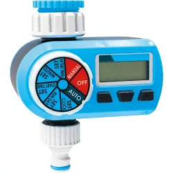   Digitális locsolóidőzítő, Aquacraft 290140, kék/fehér, digitális, LCD kijelző, 1 kimenet, napi 1-2 öntözés, 1" és 3/4" menethez, elemes (2 db AA  - nem tartozék)