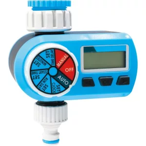 Digitális locsolóidőzítő, Aquacraft 290140, kék/fehér, digitális, LCD kijelző, 1 kimenet, napi 1-2 öntözés, 1" és 3/4" menethez, elemes (2 db AA  - nem tartozék)