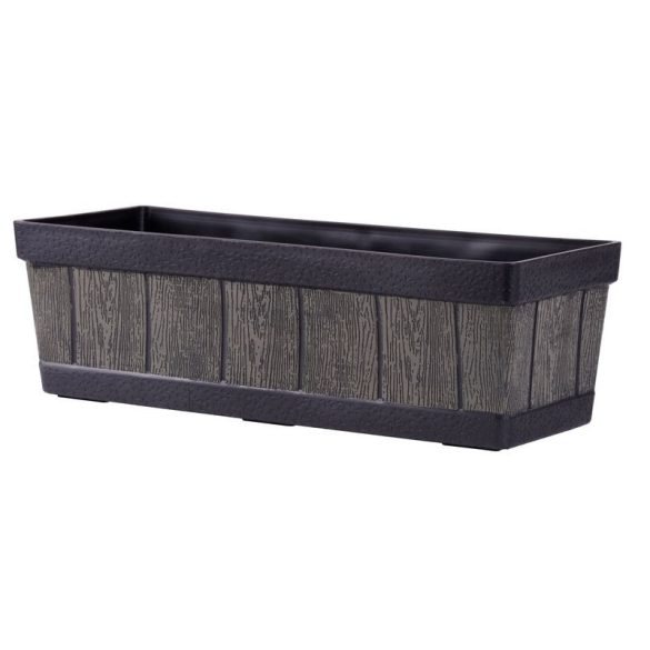 Műanyag virágláda, Strend Pro Garden Woodeff, barna, 47 x 15 cm, magasság: 17 cm, faerezetes mintázat, 9 l, fahatású