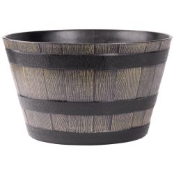   Műanyag virágcserép, Strend Pro Garden Woodeff, barna, átmérő: 39 cm, magasság: 23 cm, hordó formájú, 18,5 l, fahatású, kerek