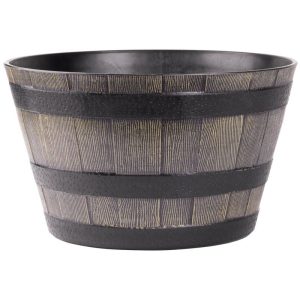 Műanyag virágcserép, Strend Pro Garden Woodeff, barna, átmérő: 39 cm, magasság: 23 cm, hordó formájú, 18,5 l, fahatású, kerek
