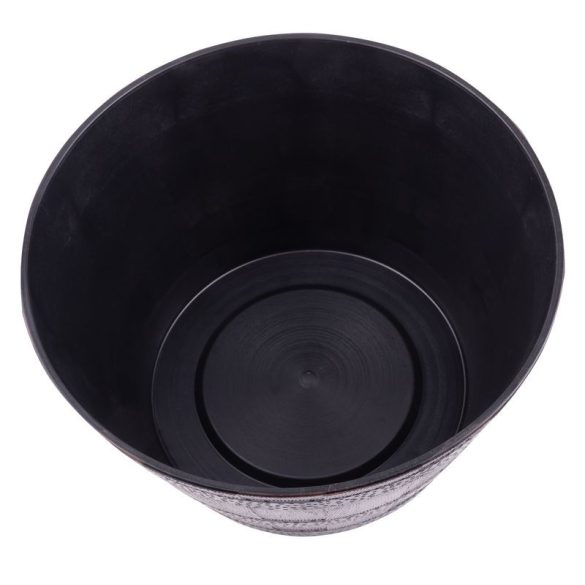 Műanyag virágcserép, Strend Pro Garden Woodeff, barna, átmérő: 39 cm, magasság: 23 cm, hordó formájú, 18,5 l, fahatású, kerek