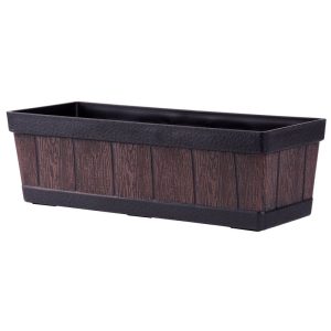 Műanyag virágláda, Strend Pro Garden Woodeff, sötétbarna, 47 x 15 cm, magasság: 17 cm, faerezetes mintázat, 9 l, fahatású