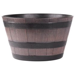   Műanyag virágcserép, Strend Pro Garden Woodeff, sötétbarna, átmérő: 39 cm, magasság: 23 cm, hordó formájú, 18,5 l, fahatású, kerek