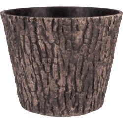   Műanyag virágcserép, Strend Pro Garden Woodeff, barna, átmérő: 37,5 cm, magasság: 30 cm, fatörzs formájú, fahatású, kerek