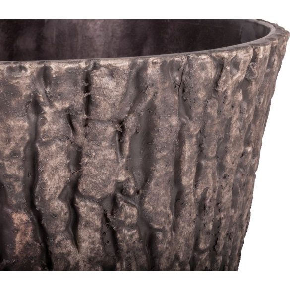 Műanyag virágcserép, Strend Pro Garden Woodeff, barna, átmérő: 37,5 cm, magasság: 30 cm, fatörzs formájú, fahatású, kerek