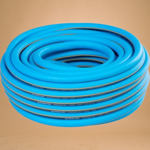 Kerti locsolótömlő, Strend Pro Premium, kék, 1/2", 25 m, 35 bar, rugalmas, algaálló belső fal, sérülésálló, -5°C és +65°C között hőálló