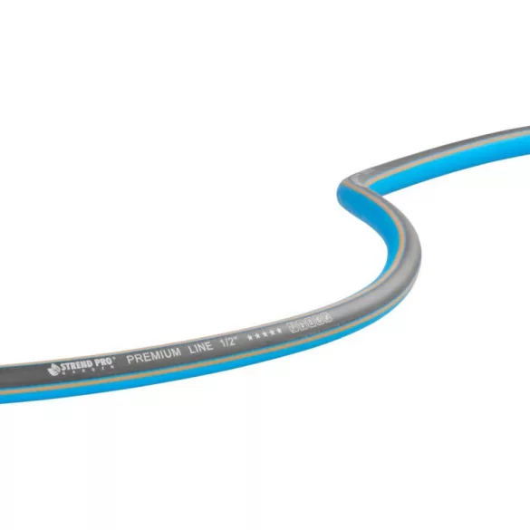 Kerti locsolótömlő, Strend Pro Premium, kék, 1/2", 35 m, 35 bar, rugalmas, algaálló belső fal, sérülésálló, -5°C és +65°C között hőálló