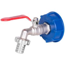   IBC tartály kifolyószelep, Strend Pro Garden, 60 mm kupak, 1" bordás csőcsonk, 3/4" kimenet