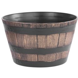   Műanyag virágcserép, Strend Pro Garden Woodeff, arany/barna, átmérő: 39 cm, magasság: 23 cm, hordó formájú, 18,5 l, fahatású, kerek