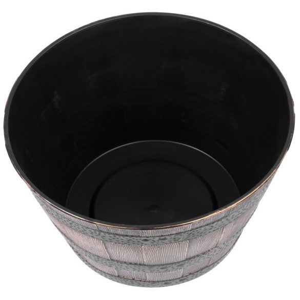 Műanyag virágcserép, Strend Pro Garden Woodeff, arany/barna, átmérő: 39 cm, magasság: 23 cm, hordó formájú, 18,5 l, fahatású, kerek