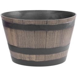   Műanyag virágcserép, Strend Pro Garden Woodeff, világosbarna, átmérő: 52 cm, magasság: 32 cm, hordó formájú, 45 l, fahatású, kerek