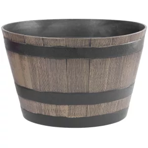 Műanyag virágcserép, Strend Pro Garden Woodeff, világosbarna, átmérő: 52 cm, magasság: 32 cm, hordó formájú, 45 l, fahatású, kerek