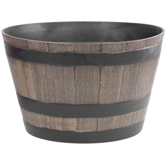 Műanyag virágcserép, Strend Pro Garden Woodeff, világosbarna, átmérő: 52 cm, magasság: 32 cm, hordó formájú, 45 l, fahatású, kerek